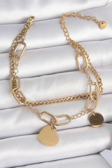 Erb 316L Çelik Gold Renk 2\\'Li Zincir Model Sallantı Kalp Figür Kadın Bileklik