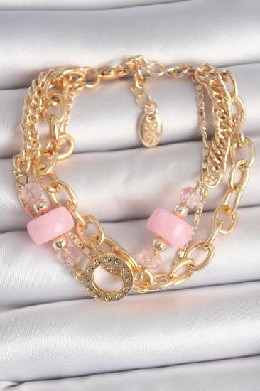Erb Pirinç Gold Renk Çoklu Pembe Taşlı Kadın Bileklik