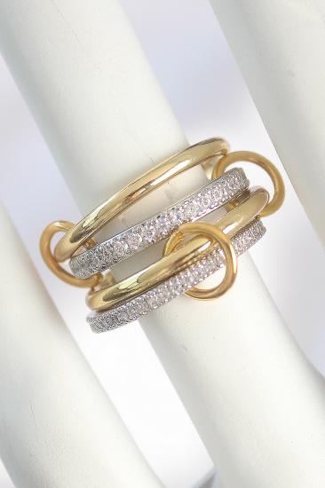 Erb Pirinç Gold Renk Zirkon Taşlı Halka Detaylı Kadın Yüzük