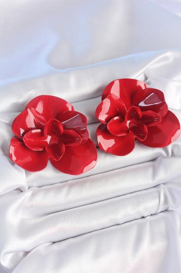 Erb Pirinç Kırmızı Renk Gül Model Kadın Küpe