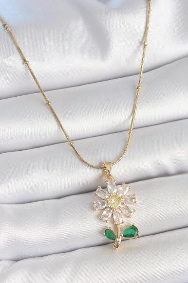 Erb 316L Çelik Gold Renk Minimal Topçuk Zincir Zirkon Taşlı Papatya Model Kadın Kolye