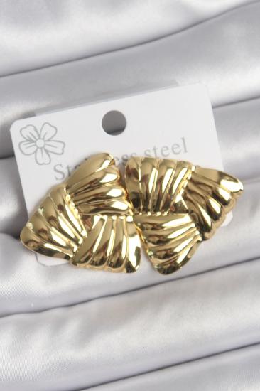 Erb 316 Çelik Gold Renk İşlemeli Üçgen Model Kadın Küpe