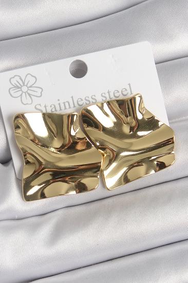 Erb 316 Çelik Gold Renk Dalgalı Plaka Kare Model Kadın Küpe