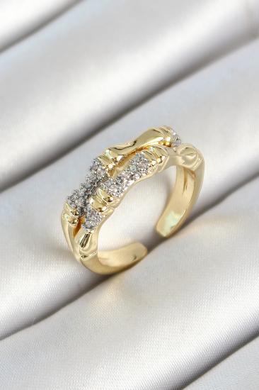 Erb Pirinç Kemik Figürlü Zirkon Taşlı Gold Renk Ayarlanabilir Kadın Yüzük