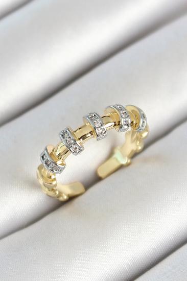 Erb Pirinç Sıralı Daire Figürlü Zirkon Taşlı Gold Renk Ayarlanabilir Kadın Yüzük