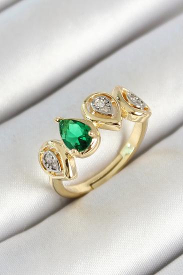 Erb Pirinç Sıralı Damla Figürlü Zirkon Taşlı Gold Renk Ayarlanabilir Kadın Yüzük