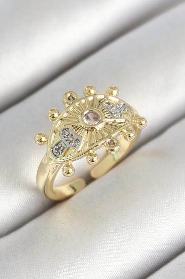 Erb Pirinç Göz Figürlü Zirkon Taşlı Gold Renk Ayarlanabilir Kadın Yüzük