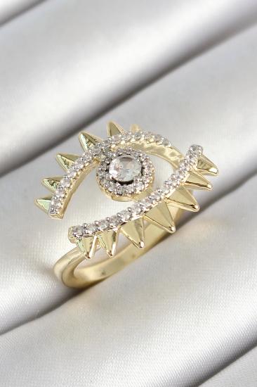Erb Pirinç Göz Figürlü Zirkon Taşlı Gold Renk Ayarlanabilir Kadın Yüzük