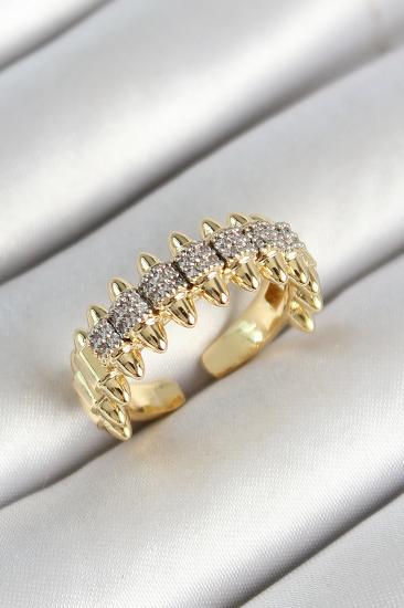 Erb Pirinç Kurşun Figürlü Zirkon Taşlı Gold Renk Ayarlanabilir Kadın Yüzük