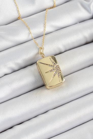 Erb 316L Çelk Açılabilir Dikdörtgen Model Zirkon Taşlı Gold Renk Kadın Zincir Kolye