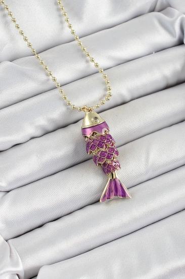 Erb Pirinç Mor Balık Model Zirkon Taşlı Gold Renk Kadın Kolye