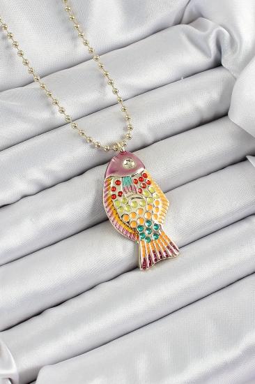 Erb Pirinç Rainbow Balık Model Zirkon Taşlı Gold Renk Kadın Kolye