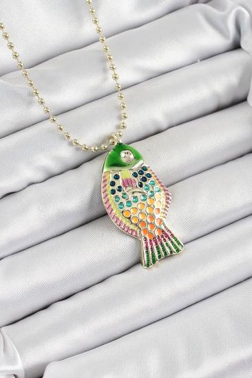 Erb Pirinç Rainbow Balık Model Zirkon Taşlı Gold Renk Kadın Kolye