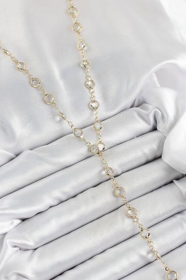 Erb Pirinç Şeffaf Model Gold Renk Zirkon Taşlı Y Kolye