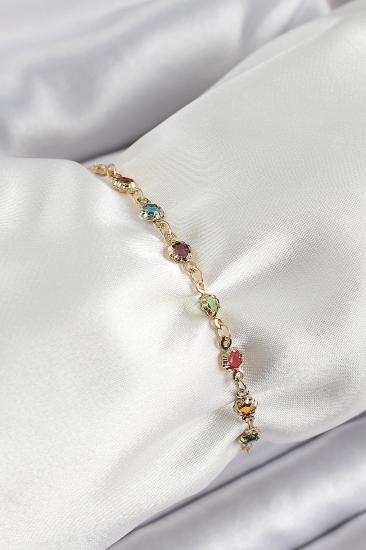 Erb Pirinç Gold Renk Karışık Renkli Zirkon Taşlı Kadın Bileklik