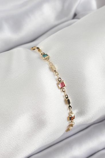 Erb Pirinç Gold Renk Karışık Renkli Kare Zirkon Taşlı Kadın Bileklik