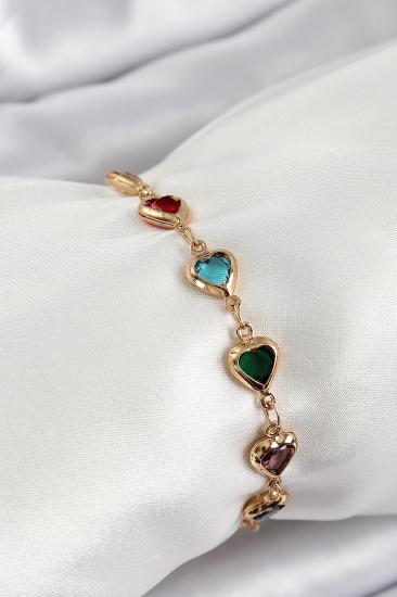 Erb Pirinç Gold Renk Karışık Renk Kalp Zirkon Taşlı Kadın Bileklik