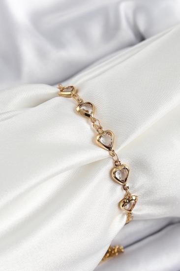 Erb Pirinç Gold Renk Kalp Zirkon Taşlı Kadın Bileklik