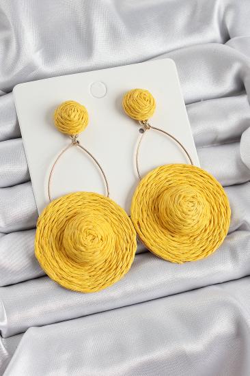 Erb Sarı Şapka Figürlü Hasır Örgü Model Sallantılı Gold Renk Kadın Küpe