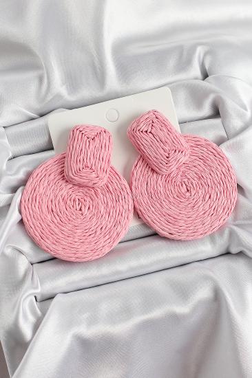 Erb Pembe Daire Figürlü Hasır Örgü Model Gold Renk Kadın Küpe