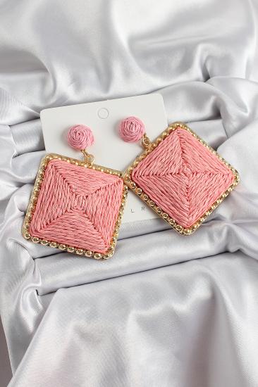 Erb Pembe Kare Figürlü Hasır Örgü Model Gold Renk Kadın Küpe