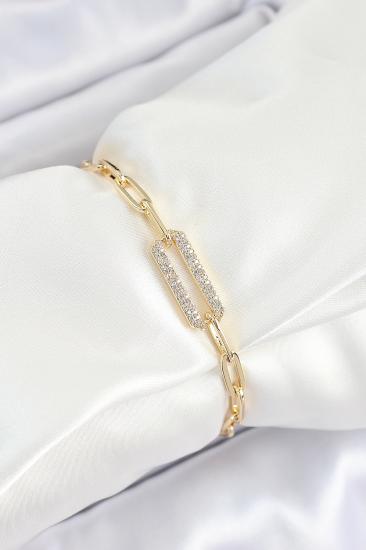 Erb Pirinç  Dikdörtgen Model Zirkon Taşlı Gold Renk VİP Seri Kadın Bileklik