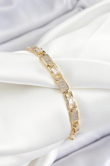 Erb Pirinç Zincir Model Zirkon Taşlı Gold Renk VİP Seri Kadın Bileklik