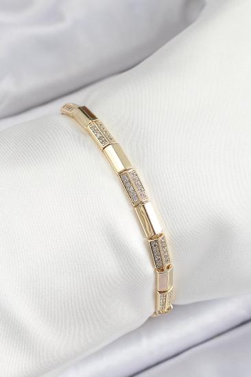 Erb Pirinç Dikdörtgen Model Zirkon Taşlı Gold Renk VİP Seri Kadın Bileklik