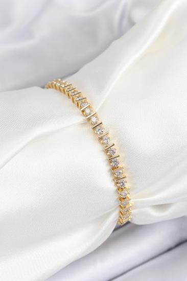 Erb Pirinç Sıralı Çit Model Zirkon Taşlı Gold Renk VİP Seri Kadın Bileklik