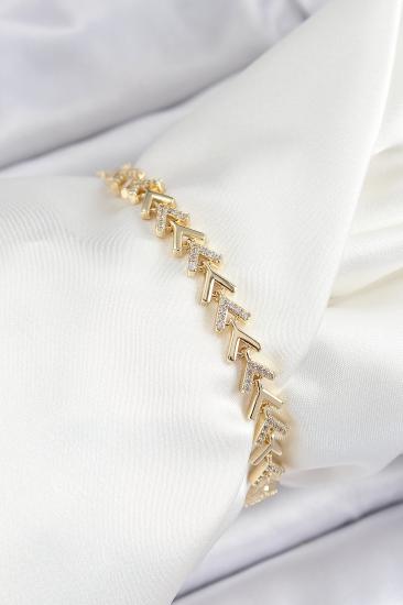 Erb Pirinç Sıralı Ok Model Zirkon Taşlı Gold Renk VİP Seri Kadın Bileklik