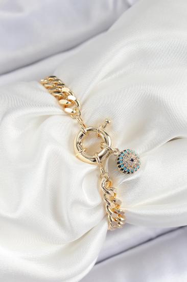 Erb Pirinç Nazar Model Zirkon Taşlı Gold Renk VİP Seri Kadın Bileklik