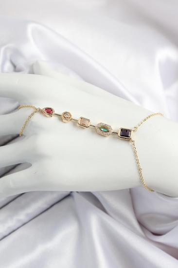 Erb Pirinç  Renkli Zirkon Taşlı Y Model Gold Renk Kadın Şahmeran