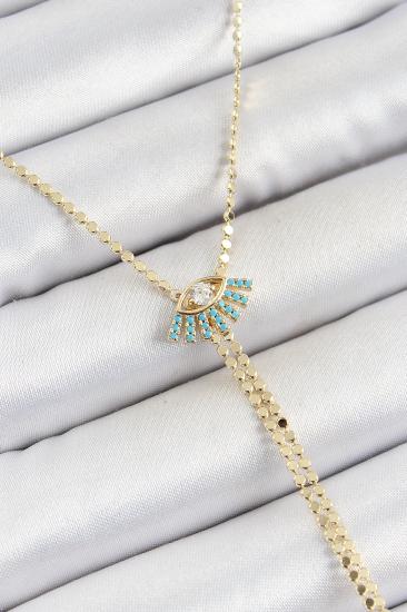 Erb Pirinç Zirkon Taşlı Göz Figürlü Y Model Ezme Zincir Gold Renk Kadın Kolye
