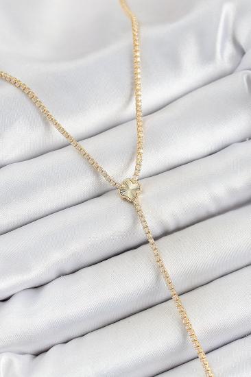 Erb Pirinç Zirkon Taşlı Yonca Figürlü Y Model Gold Renk Kadın Kolye