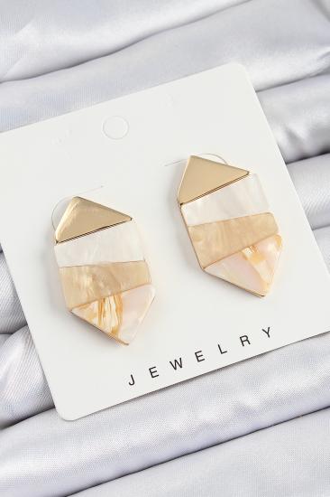 Erb Pirinç Mermer Desenli Vintage Geometrik Model Gold Renk Kadın Küpe