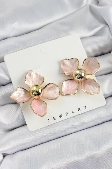 Erb Pirinç Pembe Çiçek Vintage Model Gold Renk Kadın Küpe