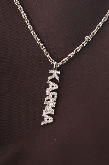 Erb Gümüş Renkli Zirkon Taşlı Karma Yazılı Kolye