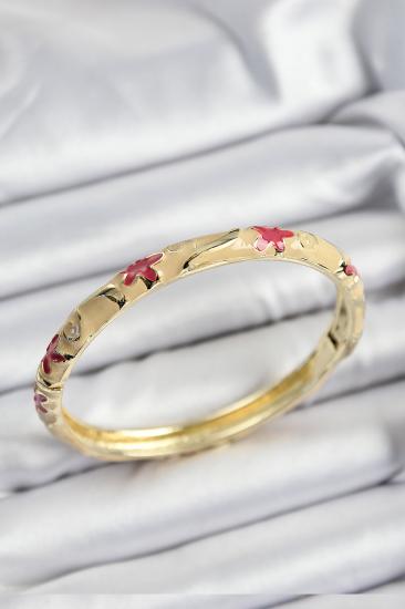 Erb Mineli Pirinç Pembe Ve Krem Çiçek Motifli Gold Renk Kadın Kelepçe