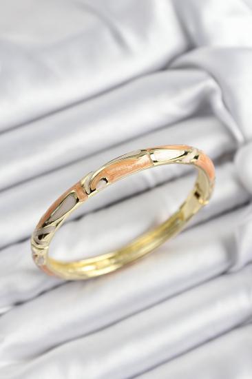Erb Mineli Pirinç Krem Ve Turuncu Mermer Motifli Gold Renk Kadın Kelepçe
