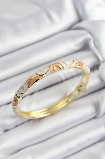 Erb Mineli Pirinç Krem Ve Yavru Ağzı Sarmal Motifli Gold Renk Kadın Kelepçe