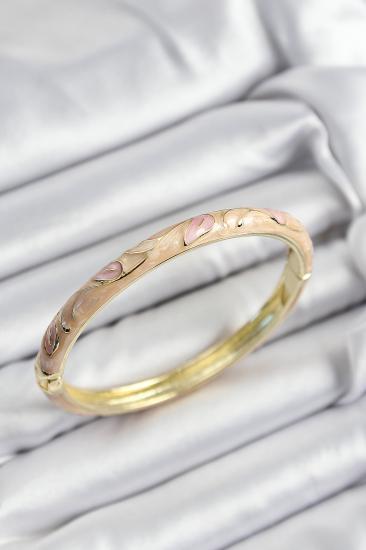 Erb Mineli Pirinç Pembe Ve Yavru Ağzı Çiçek Motifli Gold Renk Kadın Kelepçe