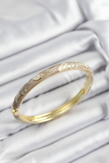 Erb Mineli Pirinç Bej Mermer Motifli Gold Renk Kadın Kelepçe