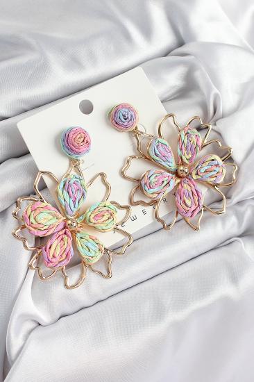 Erb Pirinç Rainbow Çiçek Model Gold Renk Kadın Hasır Küpe