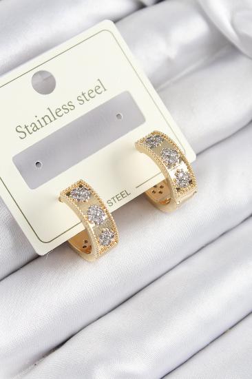 Erb 316L Çelik Zirkon Taşlı Halka Model Gold Ve Gümüş Renk Kadın Küpe