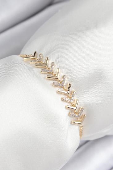 Erb Pirinç Zirkon Taşlı Sıralı Ok Model Gold Renk Asansörlü Kadın Bileklik