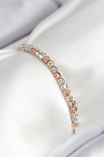 Erb Pirinç Sıralı Boncuk Model Gold Gümüş Roz Renk Asansörlü Kadın Bileklik