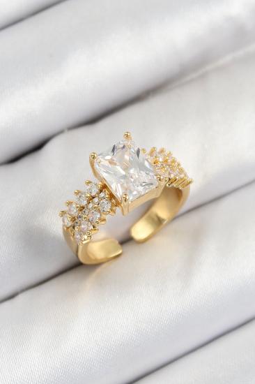 Erb Pirinç  Büyük Zirkon Taşlı Model Gold Renk Kadın Yüzük