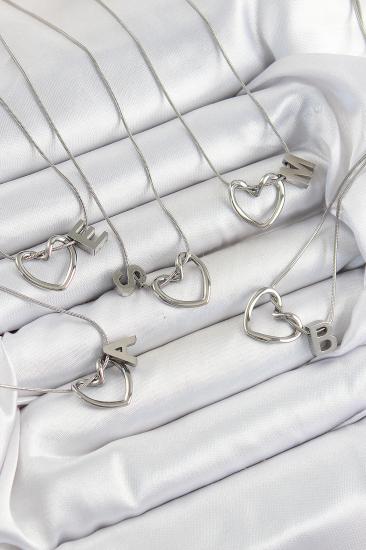 Erb 316L Çelik Kalp Detaylı Gümüş Renk Harf Kolye 24\\'lü Paket Kolye