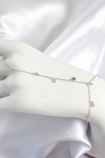 Erb Pirinç Renkli Zirkon Taşlı Sallantılı Yıldızlı Model Gold Renk Kadın Şahmeran