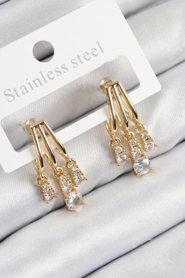 Erb Pirinç Zirkon Taşlı Sallantılı Model Gold Renk Kadın Küpe